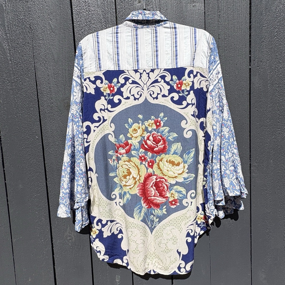 Aratta Silent Journey Y2k Boho Floral Patchwork Top M Cottage Bell Sl Oversize